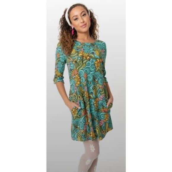 Smak Parlour Groovy Floral Cosmic Shift Dress Blue Psychedelic 60s Sz XS #28 - Picture 2 of 5